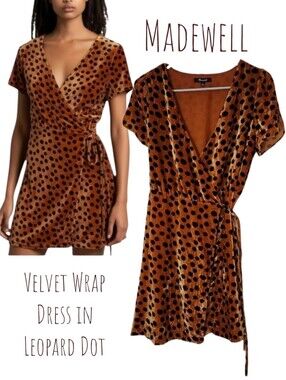 Madewell Women's Velvet Wrap Dress in Leopard Dot orange black mini dress xs